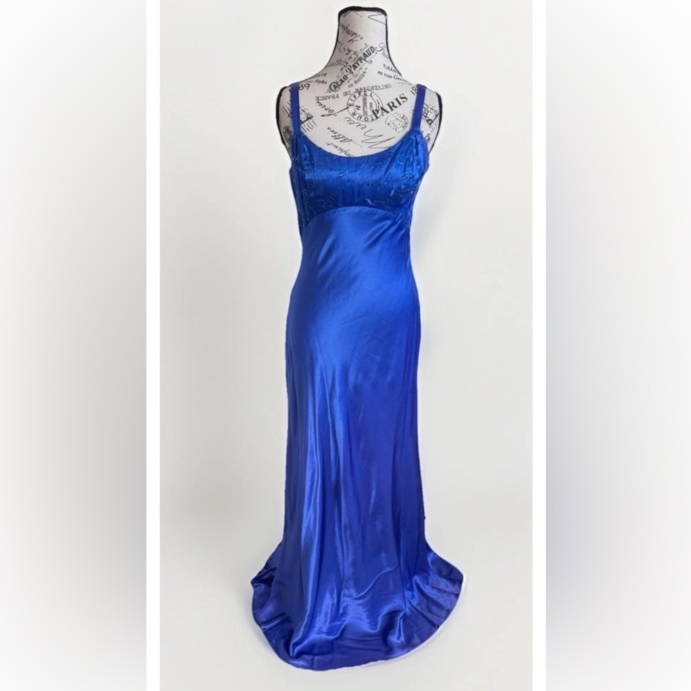 Vintage 90s Y2K Morgan & Co By Linda Bernell Blue Sequin Strappy Maxi Dress 7/8
